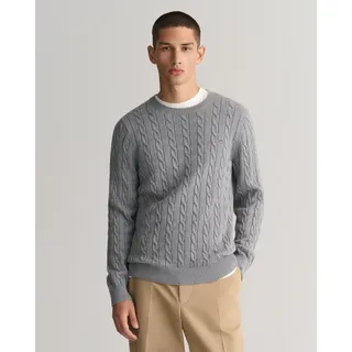 Strickpullover GANT "COTTON CABLE C-NECK", Herren, Gr. 3XL, grau (grau melange), Obermaterial: 100% Baumwolle, Zopfmuster, regular fit hüftlang, Rundhals, Rippstrickbündchen, Pullover Strickpullover, mit Wappen-Logostickerei auf der Brust