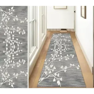 ZUZEKU Teppich Läufer Lang Flur Küche rutschfest waschbar Teppichmatten Modern Design Küchenläufer Grau 80X240cm Küchenteppich Meterware Esszimmer Schlafzimmer Wohnzimmer Schmutzfangmatte