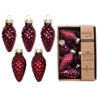 Christbaumschmuck Zapfen 4,5cm Glas 12 Stück - matt & glänzend - Christbaumkugeln für Weihnachtsbaum - Weihnachtskugeln & Weihnachtsbaumschmuck zu Weihnachten Dunkel Weinrot - Smooth Port