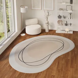TAPISO Wisp Teppich Kurzflor Beige Creme Schwarz Wohnzimmer 180 x 250 cm | 100% Polyester, 7 mm Florhöhe, bedruckt