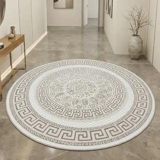 CARPETIA Teppich Rund Orientmuster Creme Beige mit Glanzeffekt Ø 200 cm