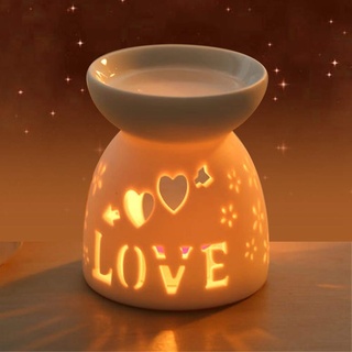 Keramik Teelicht Kerzenhalter Ölbrenner, Nacht Duftlampe Aromatherapie Wachs Kerze Torte Brenner Wärmer Diffusor für Salon Schlafzimmer(Liebe)