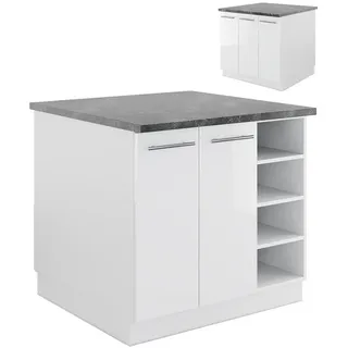 Vicco Kücheninsel Fame-Line, Weiß Hochglanz/Weiß, 90 cm ohne Arbeitsplatte