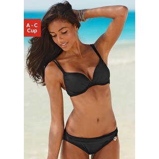 Push-Up-Bikini S.OLIVER Gr. 42, Cup B, schwarz Damen Bikini-Sets Bügel-Bikini Push-up-Bikini Ocean Blue mit Zierring an der Hose