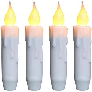 CVHOMEDECO. Flackernde Stabkerzen, LED-Tropfkerzen, flammenlose Kerzen, batteriebetrieben mit Timer, Weiß, 12 cm, 4 Stück