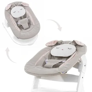 hauck Alpha Bouncer 2in1, Powder Bunny Beige Bloom – Babyschale für Alpha+ Holzhochstuhl mit Hüpfrahmen, 3-Punkt-Hüftgurt & Kissen, ab Geburt bis 9 kg