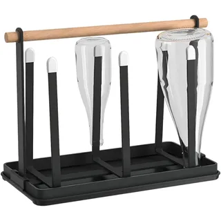 wohnTRAUM24 Flaschenhalter Flaschenhalter für 6 Tassen, Abtropfgestell Flasche aus Edelstahl, Schnelles Abtropfen Flaschen Tassenhalter schwarz