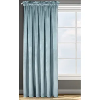 Eurofirany ROSA Vorhang Samt Velvet Kräuselband -1 STK. Weich Edel Gardine 200g/m2 Elegant Glatt Einfarbig Flauschig Modern Klassisch Wohnzimmer Schlafzimmer, 140x270 cm, Blau