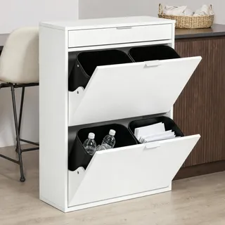 Zirkell Mülltrennschrank 4-fach aus MDF, praktische Abfallbehälter integriert, platzsparender Küchenschrank mit Stauraum in Weiß (62 × 25 × 90)