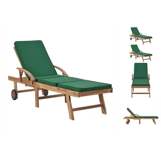 2er Set Gartenliege Sonnenliege Rollliege Mit Auflage Grün Teakholz Holzliege