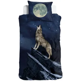 ESPiCO Bettwäsche Wolf Vollmond, Renforcé, 2 teilig, Raubtier, Sterne, Mond beige|blau|grau
