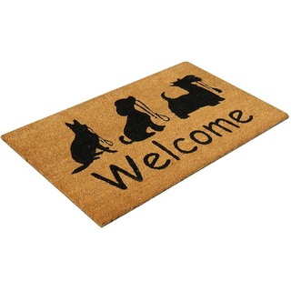 oKu-Tex Fußmatte | Fußabtreter | Türmatte | Eingangsmatte | "Raja"| Welcome Hunde | Aufdruck | Kokosmatte Kokos | für außen | rutschfest | 45x75 cm