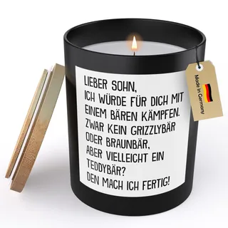 (HANDGEMACHT) Sohn Geschenk Spruchkerze "Mit Einem Bären Kämpfen" Geburtstag Abitur Bachelor Sojawachs Kerze im Glas Handgemacht Schwarz mit Spruch Duft Deko Vegan Nachhaltig - ZITRUS
