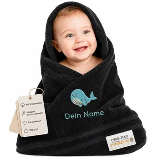 my STITCHERY Kinderhandtuch mit Namen Bestickt, Oeko-TEX® Standard 100 - Personalisiertes Handtuch für Kinder aus nachhaltiger Baumwolle mit gesticktem Namen und Motiv (50 x 100 cm, Schwarz)