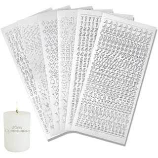 6 Blatt Wachsbuchstaben Für Kerzen, Sticker Buchstaben Set, Klebebuchstaben Kerze Wachsbuchstaben Für Taufe Kommunion Hochzeit Fotoalbum Scrapbook (Silber)