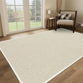 USTIDE Rustikaler natürlicher Sisal-Teppich, groß, grob, strukturiert, gewebt, für Wohnzimmer, Schlafzimmer, Eingangsbereich, rutschfest, waschbar, 150 x 200 cm, Weiß