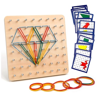 Homealexa Holz Geoboard-Set Geometriebrett Montessori Holz Spielzeug für Kinder, Inspirieren die Phantasie und Kreativität des Kinders