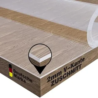 NURPELLE Transparente 2 mm Tischfolie mit abgeschrägter Kante - Versch. Größen/Wunschmaß - durchsichtige Tischdecke Tischschutz Glasklar Folie aus PVC (Breite 130x Länge 130 cm)