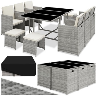 tectake Sitzgruppe Malaga, (Set, 12-tlg), Tisch- und Stuhl Set grau