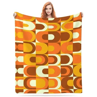 Flanell-Fleecedecke im 70er-Jahre-Stil, Retro-Stil, in Orange- und Brauntönen, leicht, gemütlich, weich, Überwurf, Decke, für Couch, Sofa, für Zuhause, Bettwäsche, Wohnzimmer, Reisen, Camping, 50 x 40