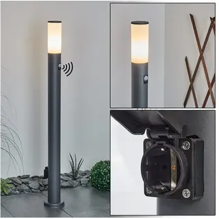 hofstein Pollerleuchte »Zogno« mit Bewegungsmelder u. Steckdose, Metall, Schwarz, Glasscheibe, ohne Leuchtmittel, Sockelleuchte aus Metall/Kunststoff in Anthrazit/Weiß,110cm,E27, IP44 weiß