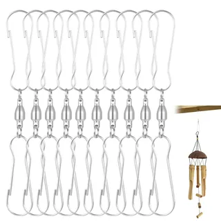 10 Stück drehbare Doppelhaken Clips Edelstahl 8 cm silber für Windspiel Windspinner Außendeko Balkon Garten universell einsetzbar robust wetterfest