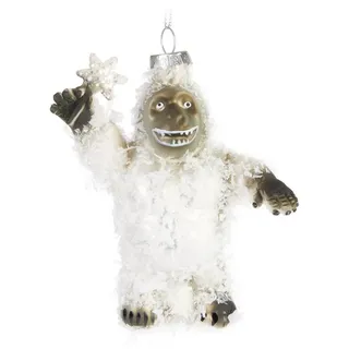 Brubaker Yeti Weihnachtskugel aus Glas - Handbemalt und Mundgeblasen - Christbaumschmuck Lustig - Schneeungeheuer Schneemonster Figur Weihnachtsdeko Anhänger - Deko Baumkugel Weiß