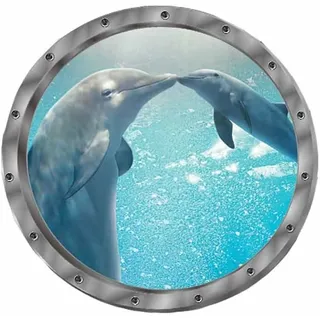 Minkurow Wandtattoo 3d Wandtattoo Fenster Delphin Schildkröten Unterwasserwelt Delfine Marine Wohnzimmer Schlafzimmer Kinderzimmer Deko (delphin)