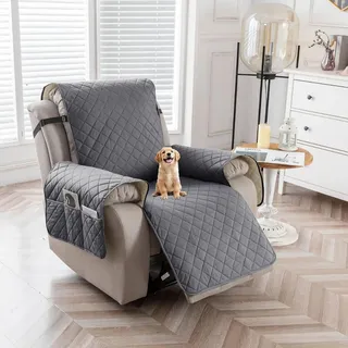 AHSBND Sesselschoner Sesselauflage Sesselbezug Fernsehsessel Schutzbezug: Sesselüberwurf Sessel überzug für Relaxsessel mit Taschen für Zuhause mit Hund (Grau)