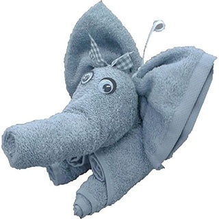 Frotteebox Geschenk Set Elefant in Handarbeit geformt aus 2X Gästetuch (50x30cm) und 1x Waschhandschuh grau