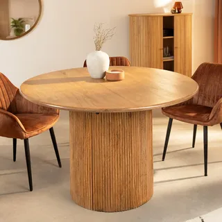 Massivholz Esstisch TRES CHIC - 120cm - braun - Mangoholz - mit Stauraum rund