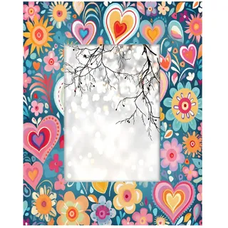 Umweltfreundlicher Bilderrahmen aus Holz und Acryl, 12,7 x 17,8 cm, kratzfestes HD-Panel, Desktop/Wand, Dual-Use, ethnische Liebe, Herz, Blume, Digitaldruck, Geschenkrahmen