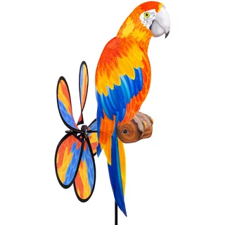HQ Design Windspiration - Spin Critter, UV-beständige und wetterfeste Windspiel Deko für Garten, Terrasse und Balkon - Windrad inkl. Standstab (Parrot)
