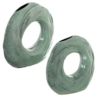 DRW Set mit 2 Keramikvasen in Ringform, hellblau, glänzend, 35 x 9 x 31 cm und 29 x 8 x 28 cm