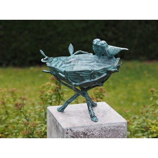 Bronzeskulpturen Skulptur Bronzefigur große Vogeltränke bunt