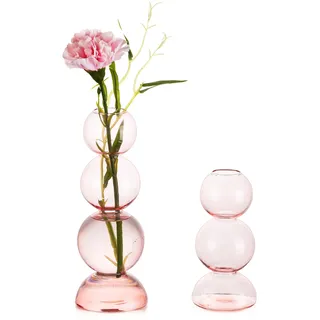 Hewory Kleine Vasen für Tischdeko: Rosa Vase Glas Bubble Vase, Modern Vasen Deko Aesthetic Vasen Klein Tischdeko, Mini Vasen Set Kleine Glasvasen Rund Kugelvase für Deko Wohnzimmer Hochzeit Room Decor