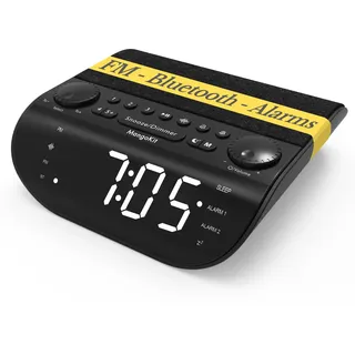 Mangokit UP-Max Radiowecker mit Bluetooth und UKW Radio – Extra Lauter 90dB Wecker für Tiefschläfer, Dual-Alarm, Snooze, Weißes Rauschen, Stereo-Lautsprecher, Großes Dimmbares Display