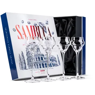 GLASSIQUE CADEAU Kristall Sambuca, Schnapps, Likör Gläser | 4er Set | Kleines 90 ml Sambucagläser für Aperitif, Digestif Spirituosen, Kirschwasser | Schnapsgläser mit Langem Stiel