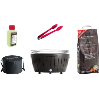 LotusGrill Holzkohlegrill XL Starter-Set G435 Anthrazitgrau – 5-tlg, USB, raucharm & mobil