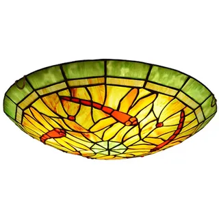 Vintage Deckenleuchte Antik Kreativ Wohnzimmerlampe Retro Grüne Libelle-Design Innen Deckenbeleuchtung Rustikal Schlafzimmer LED Deckenlampe Retro Rund Gemalt Glas für Büro Küche Balkon (Ø40cm)