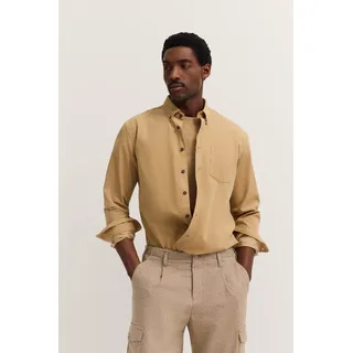 Langarmhemd BUGATTI "Soft Cotton", Herren, Gr. 4XL, Normalgrößen, beige (40, beige), 100% Baumwolle, unifarben, normal, eckige 2-Knopf-Manschette, Hemden, im Modern Fit mit Button-Down-Kragen