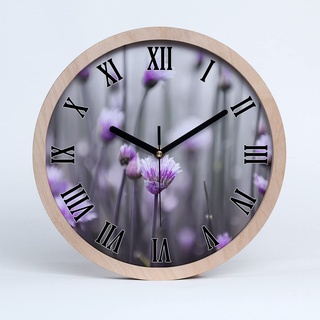 Tulup Holzuhr ⌀ 25cm Wanduhr Uhr Holz Dekoration Modern Runde Stille Uhren Schwarze Uhrzeiger - Schnittlauchblüten