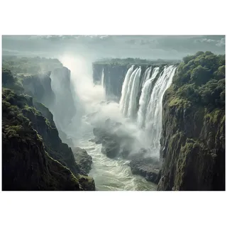 WallArena Fototapete Wasserfall Landschaft Grün 250x175 cm