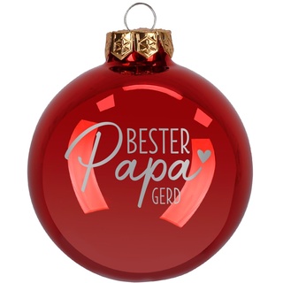 Herz & Heim® Weihnachtskugel aus Glas mit persönlicher Gravur/Rot oder Weiß/Matt oder Hochglanz/Ø 8 oder 10 cm/Verschiedene Motive Ø 10 cm, Rot Hochglanz, Bester Papa