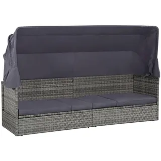 Homgoday Gartenliege mit Dach, grau, 205 x 62 cm, Polyrattan, Außensofa, Gartenliege, Outdoor-Sofa, Outdoor-Sofa, Gartensofa für den Außenbereich