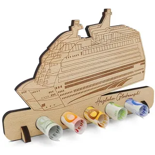 LuxusKollektion Grußkarte Geldgeschenk Spardose Holz Geburtstag Reise Deko Fahrrad Boot braun