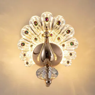 AoLa LED Kristall Wandleuchte Innen Pfauen Wandlampe Modern Kreatives Bunt Pfau Vogel Design Luxus Wandbeleuchtung 3 Farben Roségold Dekoration Lampe für Wohnzimmer Schlafzimmer Kinderzimmer