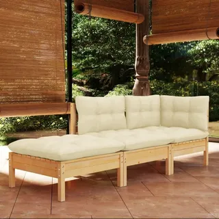 vidaXL Garten-Lounge-Set 3-tlg. creme Kiefer