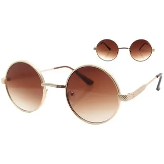 Vaccari-design Sonnenbrille (1x Runde Hippie Festival Brille mit Brillenbeutel) Nickelbrille in Gold mit Braun Verlaufsgetönten Gläsern braun