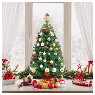 Yaheetech Künstlicher Weihnachtsbaum, 50/90 cm Mini Christbaum mit LED Beleuchtung & Roten Beeren 90 cm